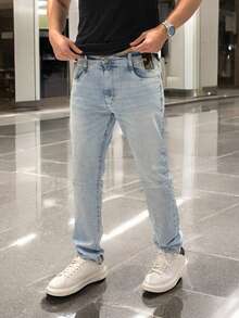 Men's Slim Fit Premium Denim Jeans With Elastane Lycra - 藍色冰島 - 查看 2