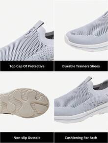 CAMEL CROWN Men's Outdoor Non-Slip Casual Spring Breathable Mesh Slip-On Walking Shoes - Light Grey - View 5