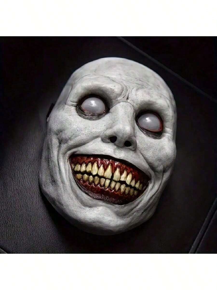 1pc Halloween Horror Mask - Smiling Little Devil White Demon Face, Durable Plastic, Perfect For Cosplay And Costume Accessories, Fun Accessory | Unique Design | Textured Finish - Multicolor - View 1