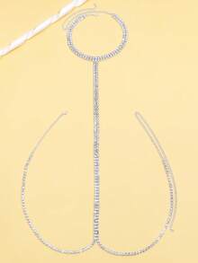 outingfit 1pc New Circle Pendant Sexy Chest Chain European & American Hot Girl Erotic Metal Nipple Clamp Body Chain Seductive Jewelry - Rhinestones - View 2