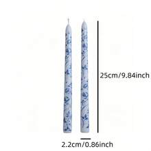2pcs French Floral Print Taper Candles, Blue And White Pattern Decorative Table Candles, Smokeless Soy Wax, Suitable For Home Decor, Party, Gathering, Holiday, Banquet, Ideal For Thanksgiving, Christmas And Halloween - Multiple Styles - View 14