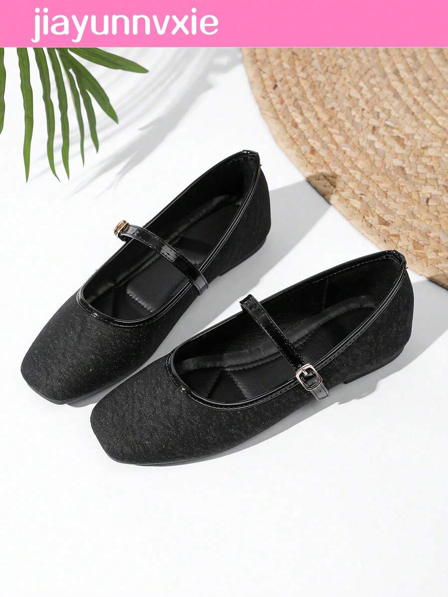 JiaYunNvXie 2026 Mary Jane Vintage Star Pattern Ballet Shoes Commuter Shoes - Black - View 1
