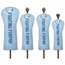 Fighting For Par Embroidery Golf Club Covers For 1pc Driver Fairway Hybrids, Stylish PU Leather Golf Headcovers, Fit Men Women Outdoor Golf Lovers, Practical Golf Club Protector - Multicolor - View 2