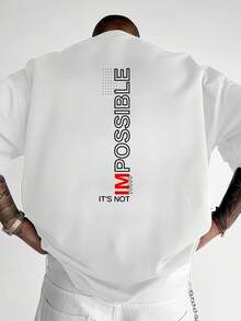 A Men's Short-Sleeved Shirt T Shirt,Polyester Fabric,Printed With English Patterns,Loose Design,Fashionable Casual Round-Neck Top,Spring And Summer Ou - 白色 - 查看 1