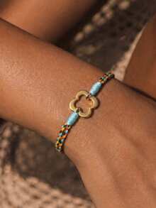 1pc Summer Woven Bracelet, Minimalist Bohemian Style, 18K Gold PVD Plated Stainless Steel Material, Waterproof And Fade-Resistant, Suitable For Wife And Mother To Wear, Easily Match With Girls' Daily Outfits, Beach Vacation, Party, Music Festival And Travel Occasions, Charming Women's Jewelry Woven Rope Bracelet, Small Accessory - Multicolor - View 2