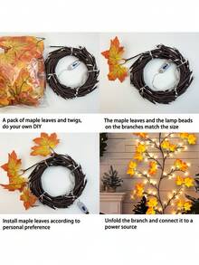 1pc 96 LED Maple Vine Fairy Lights, USB Powered, 8 Lighting Modes, Flexible Maple Leaf String Lights, Autumn Indoor Decoration, Suitable For Living Room And Bedroom, Halloween Party Atmosphere Light - Maple Leaf - View 4