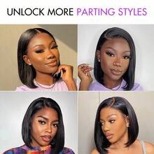 Wear And Go Bob Wig Human Hair Straight 4x4 Lace Closure Pre Plucked Pre Cut Glueless Wig Bob Wigs For Women 180% Density Human Hair Glueless Short Wigs Natural Black 6-14 Inch - Black - View 6