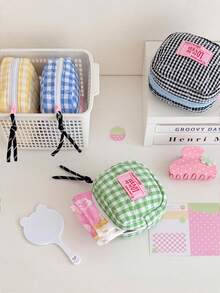 1pc Quilted Padded Makeup Bag, Plaid Small Storage Pouch, Student Coin Purse, Portable Mini Cosmetic Bag, Menstrual Pouch, Miscellaneous Items Organizer - Square - View 4