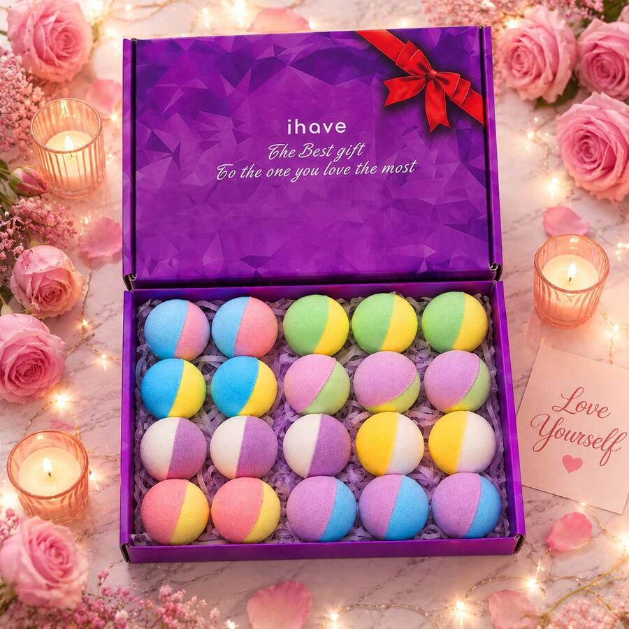 20pcs Mini Essential Oil Bath Bombs Gift Box, Handmade Bath Salts With Rich Foam, Luxury Gift For Sisters, Lovers, Holidays And Anniversaries - Multicolor - View 1