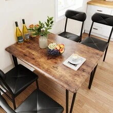 Space-Saving Dining Table Set For 4 – 5-Piece Modern Rectangular Table & PU Leather Padded Chairs – Sturdy Metal Frame – Waterproof Tabletop – Ideal For Small Spaces, Apartments, Home Office - Brown - View 6