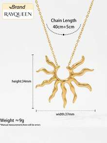 RAYQUEEN 1pc Stainless Steel Exaggerated Hip Hop Personalized Fashion Sunflower Pendant Necklace For Women, Suitable For Gift And Daily Wear - Gold - View 5