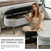 Multifunctional Storage Bench, Soft Chenille Fabric, Wooden Legs, Solid Wood Frame, 20L Storage Space, 110x40x42cm, For Bedroom, Living Room, Shoe Bench, Hallway - 灰色 - 查看 5
