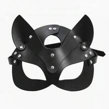 1 Peça Máscara de Raposa de Couro PU Preto (Estilo Aleatório), Máscara de Raposa de Meia Face para Festa de Carnaval, Baile de Máscaras, Adequada para Uso em Festa de Carnaval - A - Visão 7