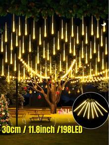 Lampu Hias LED Tenaga Surya Bentuk Hujan Meteor - 8 Tabung, 30CM/192LED, 45CM/288LED, Lampu Hias Tahan Air Bentuk Hujan, Cocok untuk Taman, Halaman, Pesta, Berkemah, Atap, Natal, Pagar, Pernikahan, Dekorasi Musim Gugur, Lampu Dekorasi Gantung untuk Suasana - Rangkaian lampu tabung meteor surya - View 11