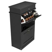 Schuhschrank für den Eingangsbereich – Lackierter Schuhschrank – Doppelschubladen mit großer Lagerkapazität – Stabile Struktur – Humanisierte Griffe – Schlichtes Design – 82 x 52 x 23 cm - Schwarz - Übersicht 6