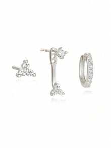 3/6pcs Exquisite Dazzling Stack Earring Sets Earrings Stack Golden Copper Cubic Zirconia Star Moon Gifts For Women - Earring Set - View 9