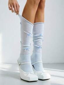 1/2 Paar graue Ballettsocken in Mittellänge, Schleifen-Slouch-Socken, weiße Kniestrümpfe mit umgeschlagener Kante, Schulanfang-Wadensocken für Damen - Verschiedenfarbig - Übersicht 6