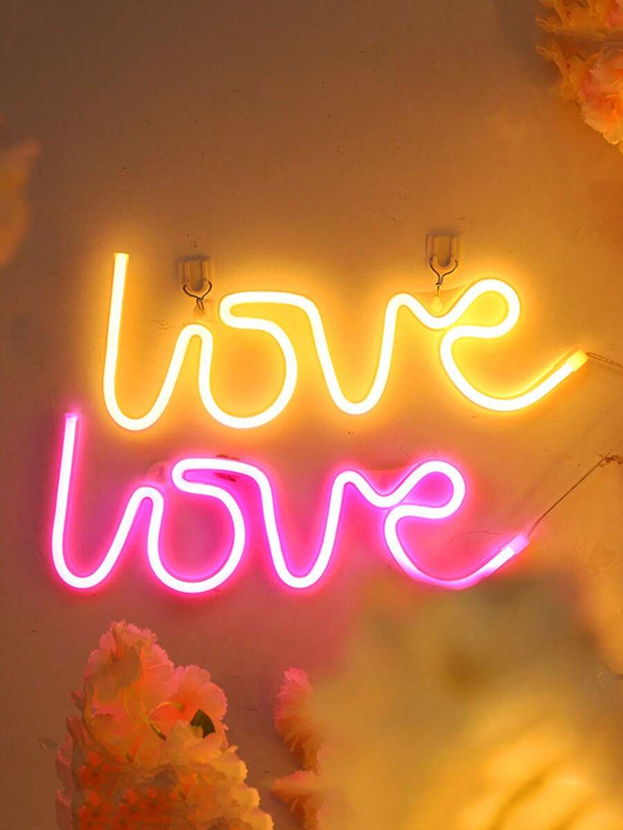 1件 LOVE 字母造型霓虹燈，USB/電池供電，室內房間牆面/桌面裝飾 LED 燈，女孩房裝飾，婚禮/派對裝飾