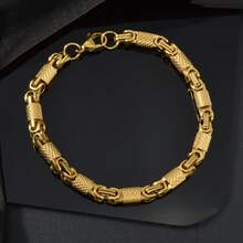 Pulsera de acero inoxidable de 22cm con textura chapada en oro de 18K estilo retro clásico, unisex, adecuada para uso diario y fiestas, joyería cool de hip-hop y punk - Dorado - Ver 4