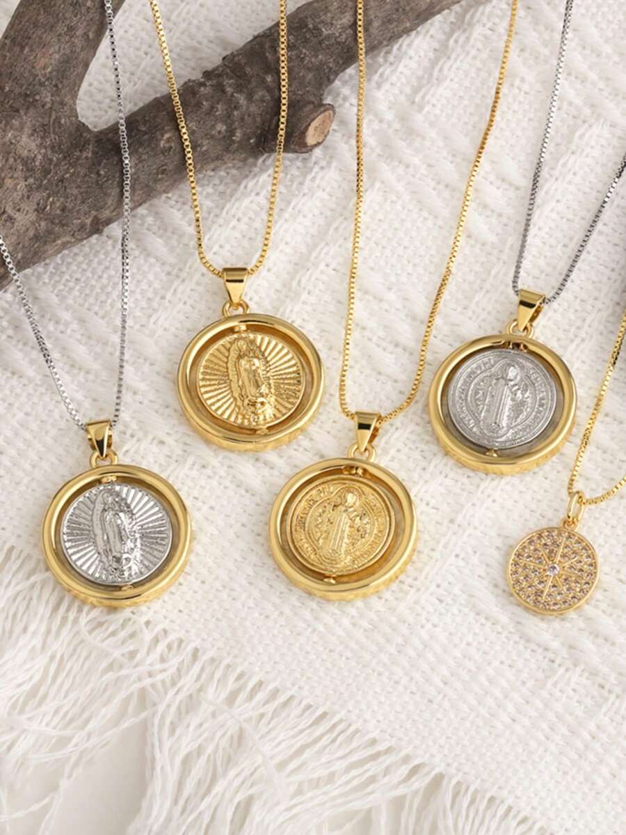 Vintage Spinner Virgin Mary Necklace For Women Copper Gold Plated San Benito Medal Necklaces Amulet Jewelry - Yellow Gold - View 1