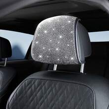 1pc Car Headrest Cover, Black/White/Pink 3 Colors Optional, Rhinestone Studded Breathable Full Rhinestone Headrest Cover, Universal Simple Style Car Interior Decor - A - View 13