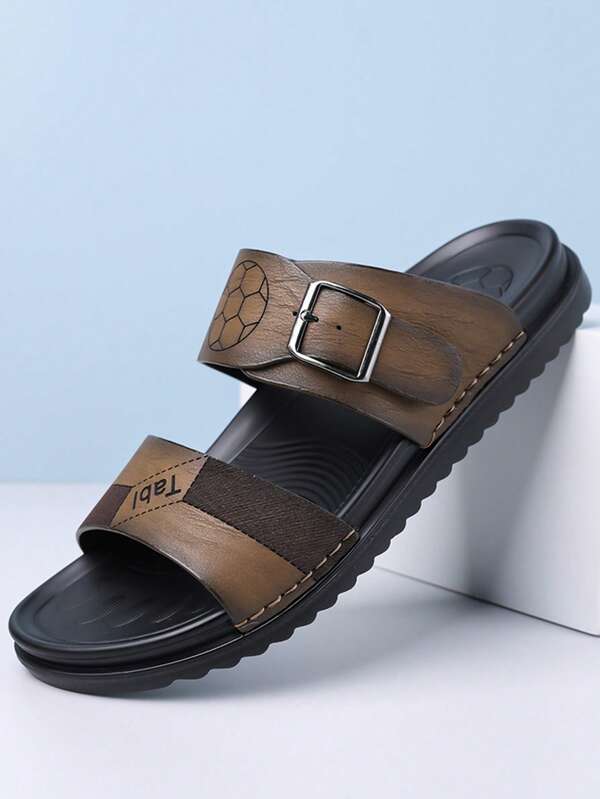 Men's Summer New Solid Color Buckle Versatile Beach Casual Fashion Arabic Sandals PU Material Slippers