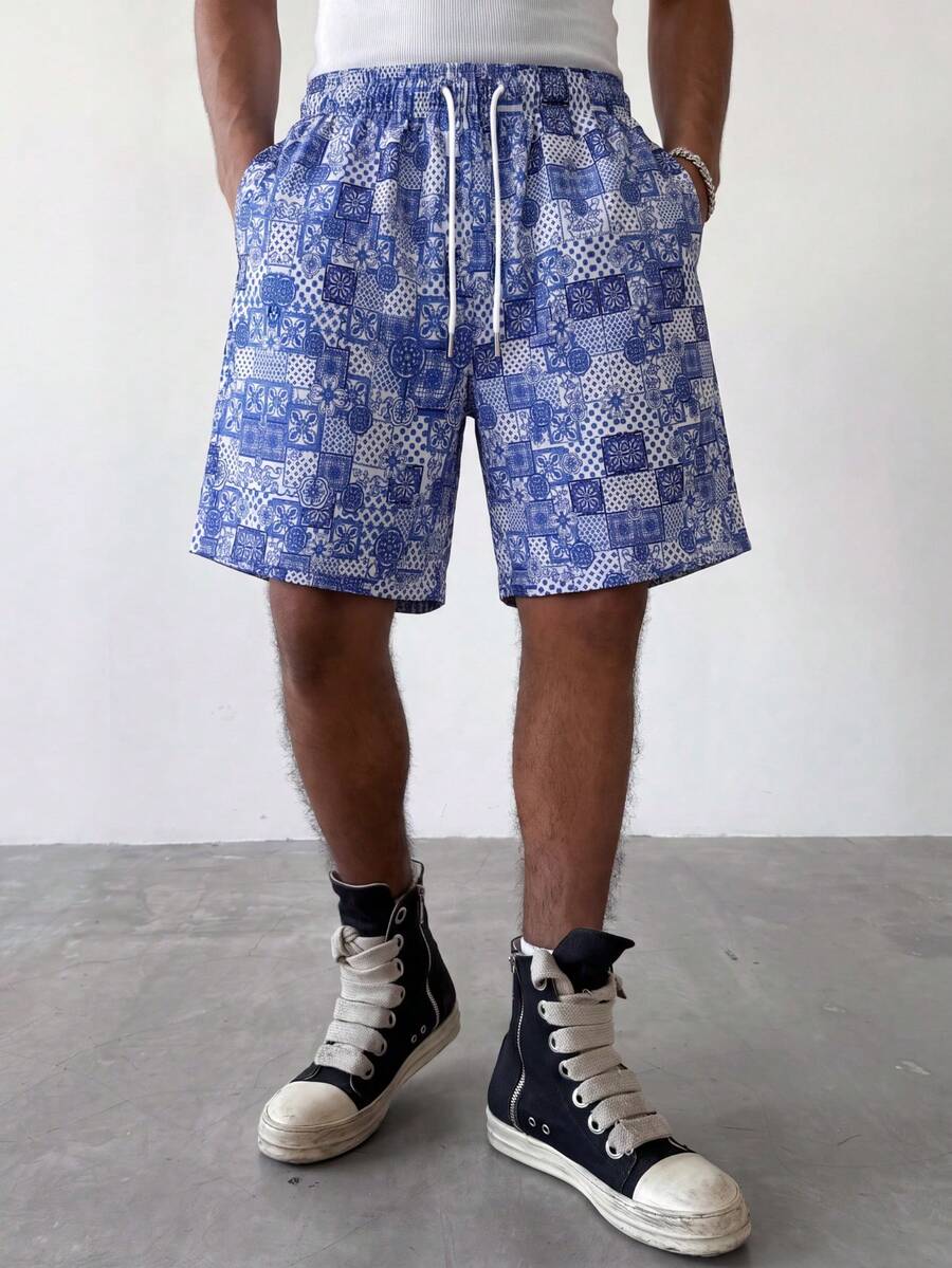 MAISONFOX Men's Casual Ditsy Floral Drawstring Waist Shorts, Summer Beach Vacation Shorts Streetwear Holiday Couple/Husband Gift Anniversary Gift - Multicolor - View 1