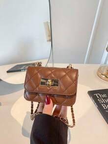 Mini Square New Women's Handbag, Diamond Quilted High-Quality Texture Shoulder Bag, Woven Chain Flap Small Bag, Red Cute Crossbody Bag, Accessory Bag - Coffee - View 9
