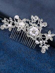 1 Set (2pcs) Silver & Gold Elegant Lady Princess Bridal Hair Comb Bun Set, Fashion Exquisite Pearl Plum Blossom Design - 064 Hair Combs In Gold and Silver Set - View 7