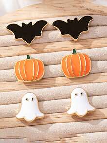 Halloween Earring Set With Cartoon Cute Pumpkin Ghost Bat Earrings - Style 1 - View 3