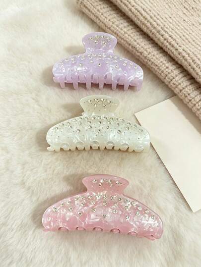1pc Women's Iridescent Pearlescent Full Rhinestone Large Hair Claw Clip, Macaron Color Curved Hair Claw, Gentle Hair Clip For Back Of Head Updo, Vacation/Daily/Commute