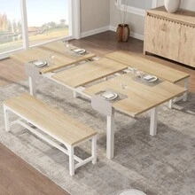 47.3''-63'' Extendable Rectangular Dining Table For 6, Modern Farmhouse Large Kitchen Table With Metal Legs, Space-Saving Dining Room Furniture For Apartments, Small Spaces - Single Table - View 11