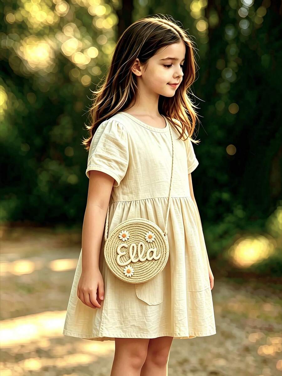 Custom Name Straw Bag For Girls – Personalized Daisy Purse, Summer Crossbody Bag, Girl Gift Idea - Multicolor - View 1