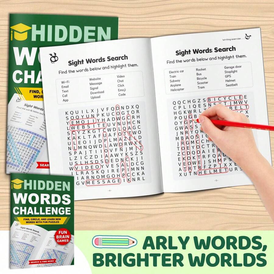 Hidden Word Challenge Journal, Visual Word Search And Vocabulary Learning Workbook, Paper Puzzle Journal For Focus Training, Word Recognition, Visual Scanning And Quiet Desk Activity, Suitable For Home Learning, Classroom Practice And Travel Back To School - Visual Vocabulary Search - View 1