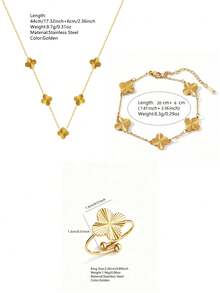 VceTd 1/3/4PCS Fashion Four-Leaf Clover Element Stainless Steel Women's Jewelry Set, Suitable For Daily Wear Or Holiday Gift - Yellow Gold - View 14