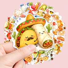 50Pcs Cute Smiling Food Stickers, Waterproof Hand Drawn Breakfast Noodle Fruit Snack Decals For Skateboard Laptop Car Water Bottle - A - View 2