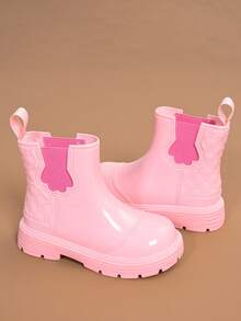 Girls' Princess Style Chelsea Rain Boots, Elastic Band Short Shaft Non-Slip Thick Sole Waterproof Water Shoes - Baby Pink - View 4