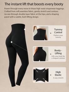 1pc Women's Seamless High-Waisted Elastic Lifting And Shaping Casual Black Leggings Athletic Leggings For Gym Workouts And Everyday Wear. - Black - View 5