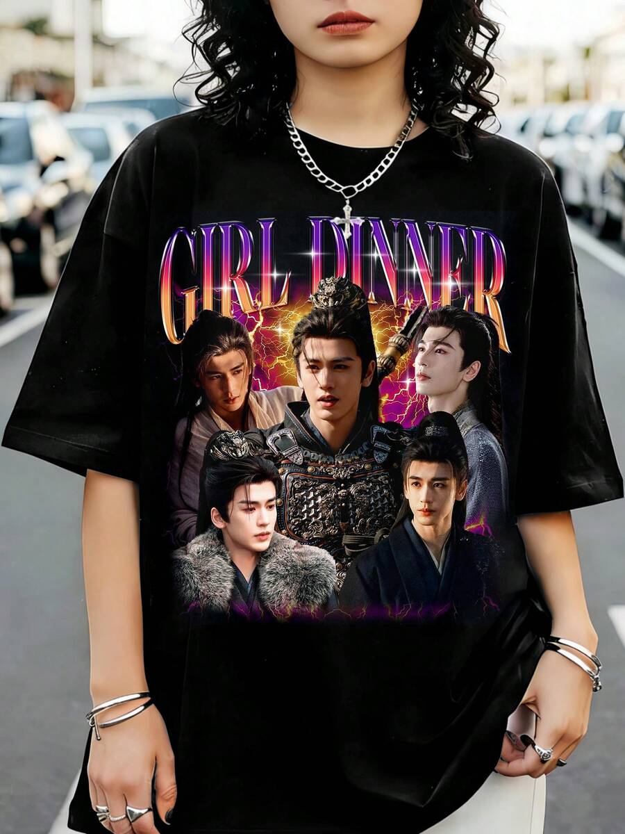Zhang Linghe C-Drama Fan Shirt, Idol Inspired 90s Bootleg Tee, Gift For Fans - 黑色 - 查看 1