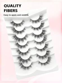 ENCHUW 7 Pairs False Eyelashes Fluffy Wispy Natural Look Fake Eyelashes C Curl Strip 3D Layered Lashes With Clear Band Suitable For Parties - Black - View 5