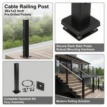 Cable Railing Column 36x1x2 Inch For Deck Stair Balcony, Pre-Drilled Pickets Mounting Bracket Railing Kit Black Finish Heavy Duty Metal Support 1-Pack-XY73576 - Multicolor - View 5