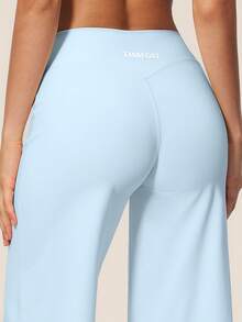 TimeOff Women's 1pc Solid Color Tummy Control Wide Leg Mid-Length Sports Pants - Baby Blue - View 10