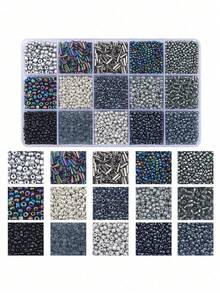 Kit de fabricación de joyas DIY - Caja de 15 compartimentos con cuentas de vidrio de unicolor tipo arroz y tubo para pulseras y collares - Multicolor - Ver 9