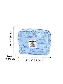 Miniso Snoopy Series Long Cosmetic Bag, Full-Print Cartoon Pattern, Waterproof & Wear-Resistant Fabric, Portable Zipper Design, Makeup Tool Storage & Daily Travel Carry Bag(1 PC) - Blue - View 8