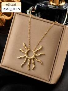 RAYQUEEN 1pc Stainless Steel Exaggerated Hip Hop Personalized Fashion Sunflower Pendant Necklace For Women, Suitable For Gift And Daily Wear - Gold - View 1