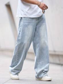 Men's Fashion Washed Plus Size Jeans - Baby Blue - View 3
