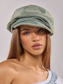 1pc Women's Vintage Solid Color Washed Beret, Lightweight Summer Essential Newsboy Cap, Versatile Artist Hat, Suitable For Daily Wear And Travel - Pleated Beret - View 2