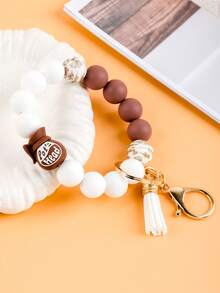 Bead Wrist Key Ring & Floral Phone Lanyard, Pot Head Coffee Keychain W/ Tassel, Gold Key Ring Lobster Clasp Nylon Lanyard, Boho Coffee Lover Bag Charm - 2830 - View 5