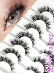 ENCHUW 7 Pairs False Eyelashes Fluffy Wispy Natural Look Fake Eyelashes C Curl Strip 3D Layered Lashes With Clear Band Suitable For Parties - Black - View 1