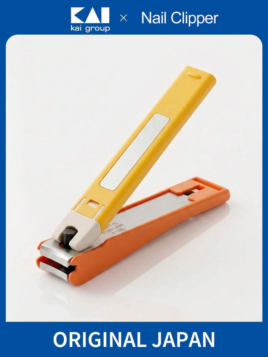 KAI 1pc Splash-Proof Nail Clipper (2 Colors), Straight Edge Stainless Steel Fingernail Trimmer With Detachable Collection Box, Anti-Flying Clipper For Hard Nails, Manicure Pedicure Tool For Home & Travel, Nail Supplies, Nail Art Tools - Orange - View 1